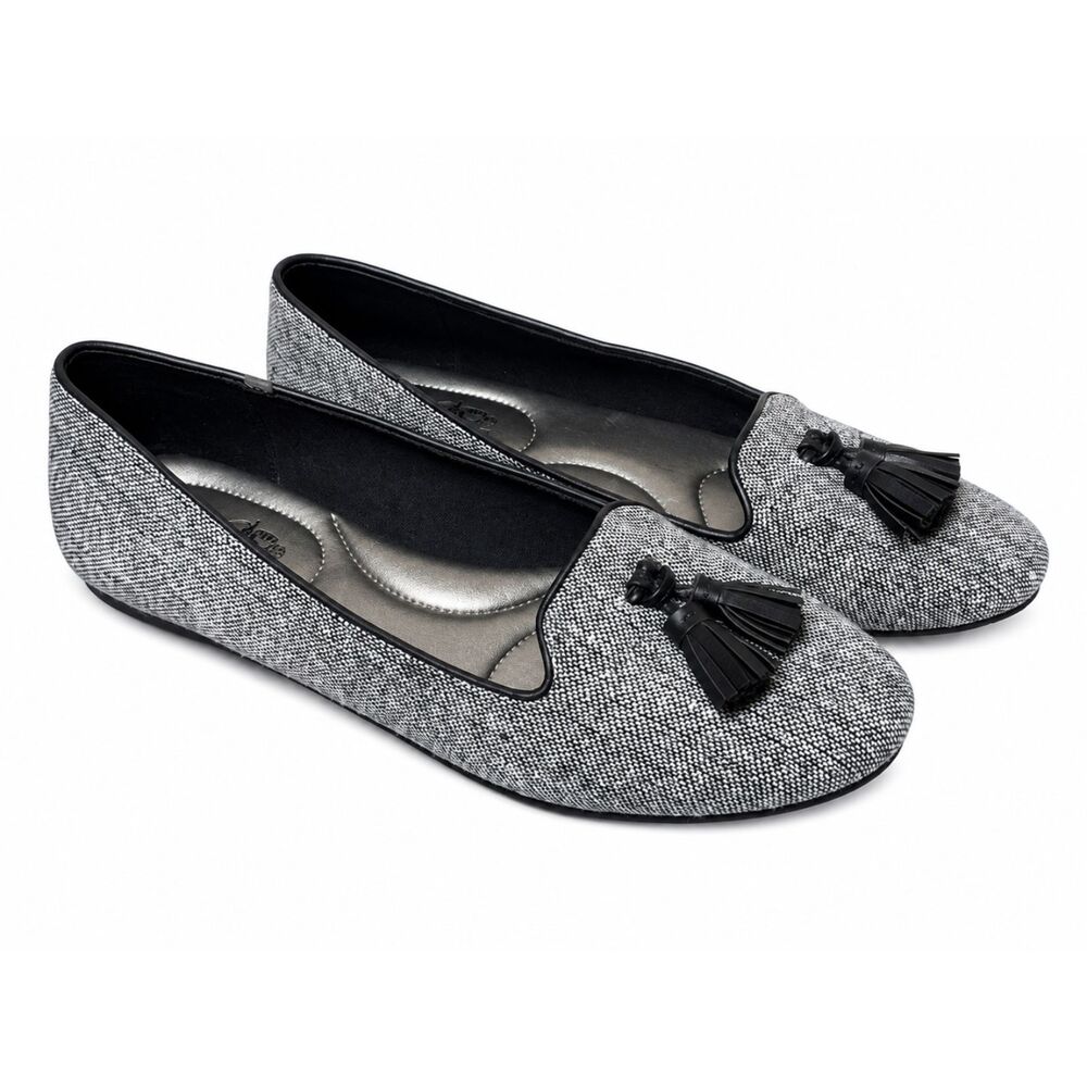 Coach & Four Dana Houndstooth Tassel Loafer Flats Black White Tweed 9.5 NWOB